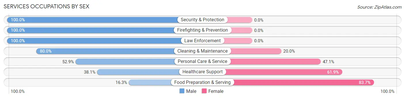Services Occupations by Sex in Zip Code 70778