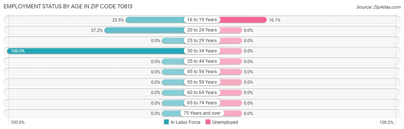 Employment Status by Age in Zip Code 70813
