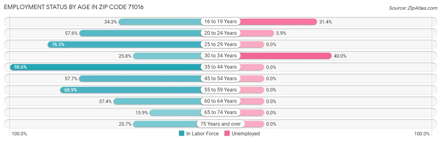 Employment Status by Age in Zip Code 71016