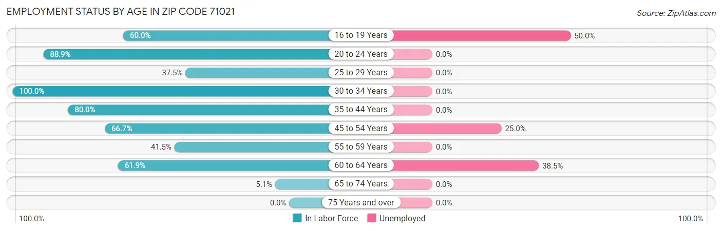 Employment Status by Age in Zip Code 71021
