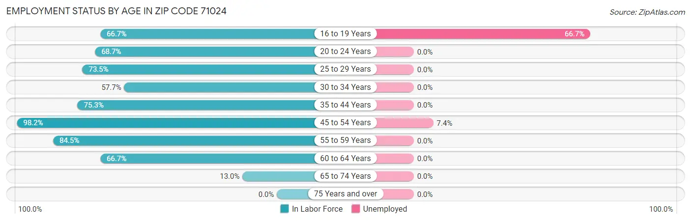 Employment Status by Age in Zip Code 71024