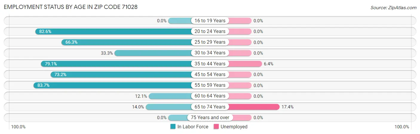 Employment Status by Age in Zip Code 71028