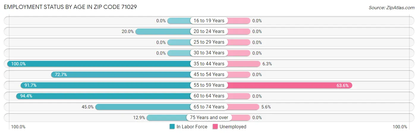 Employment Status by Age in Zip Code 71029