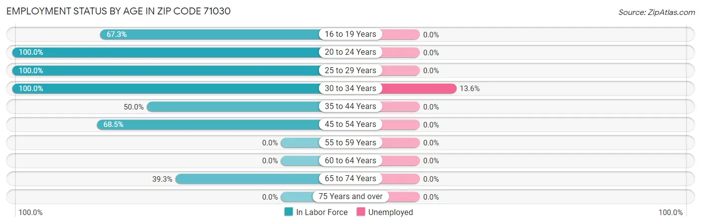Employment Status by Age in Zip Code 71030