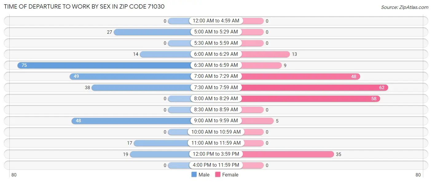 Time of Departure to Work by Sex in Zip Code 71030