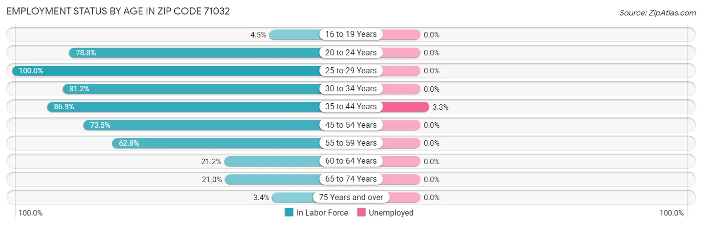 Employment Status by Age in Zip Code 71032