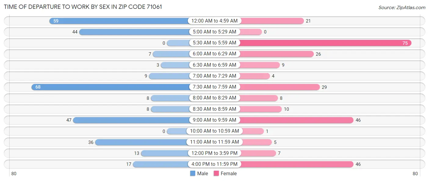 Time of Departure to Work by Sex in Zip Code 71061