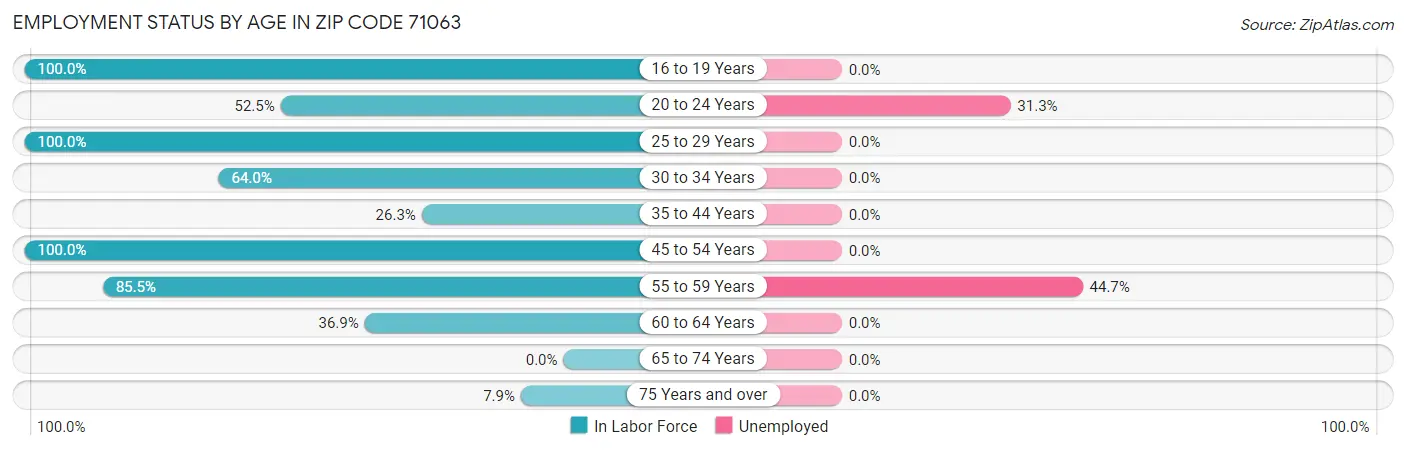 Employment Status by Age in Zip Code 71063