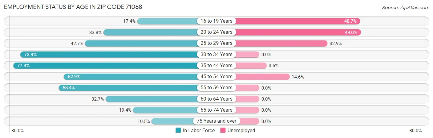 Employment Status by Age in Zip Code 71068