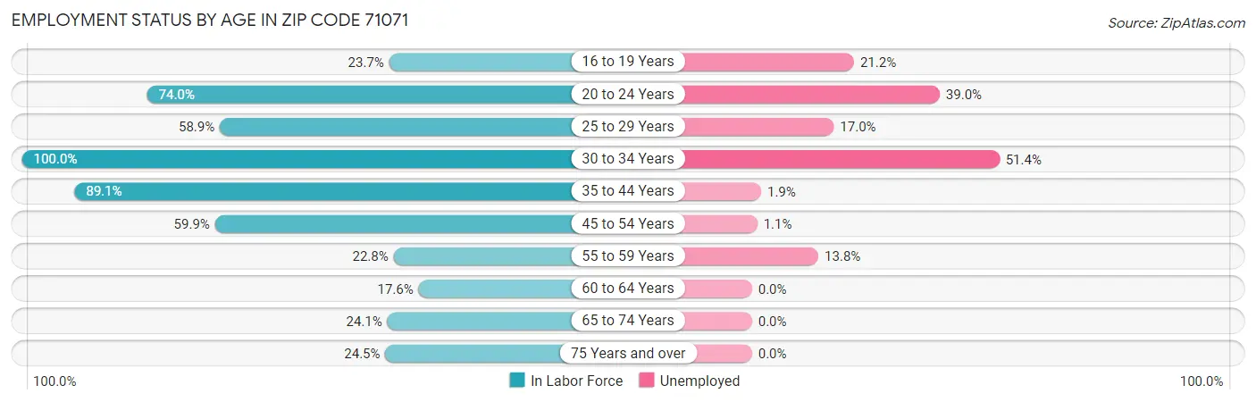 Employment Status by Age in Zip Code 71071