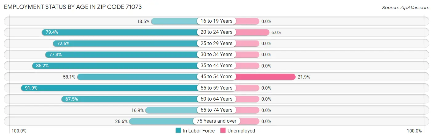 Employment Status by Age in Zip Code 71073