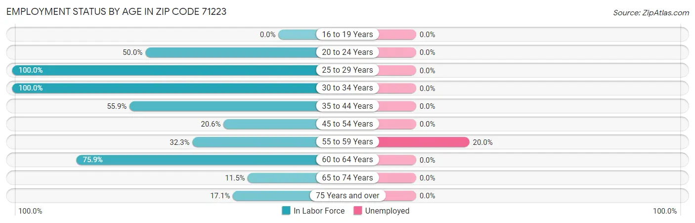 Employment Status by Age in Zip Code 71223