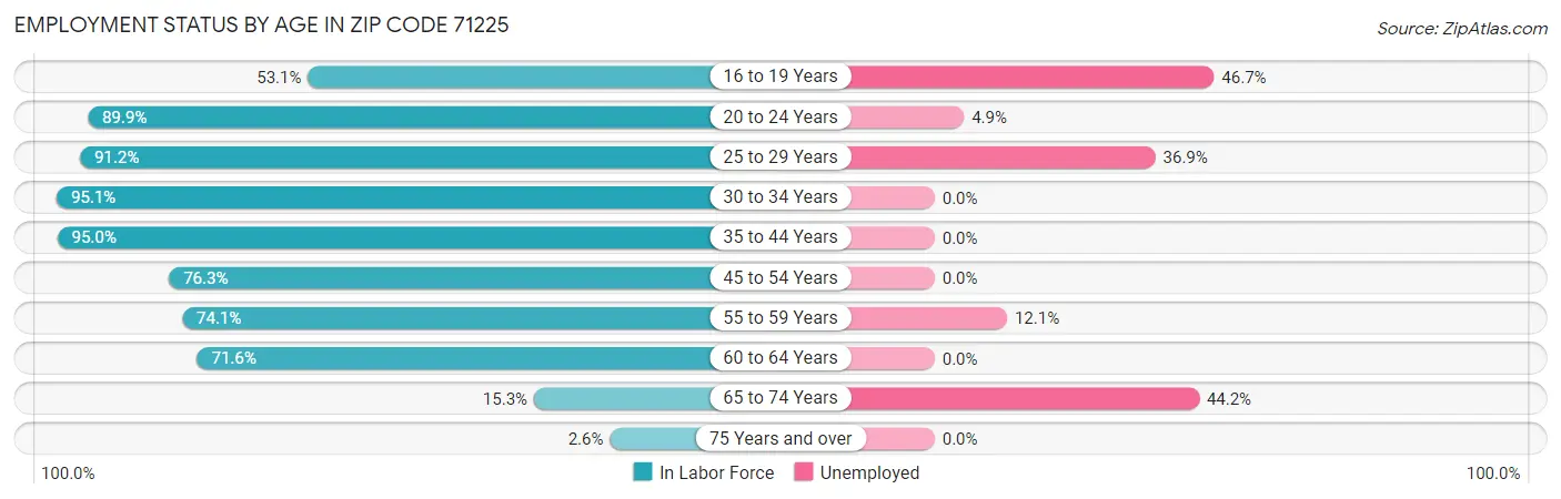Employment Status by Age in Zip Code 71225