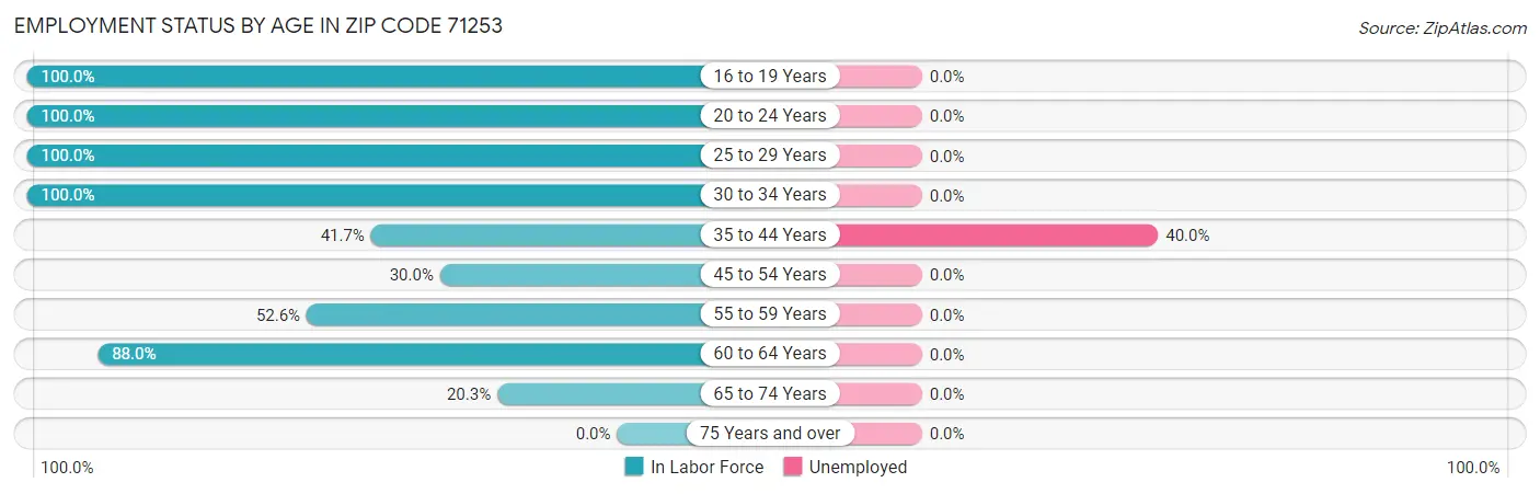 Employment Status by Age in Zip Code 71253