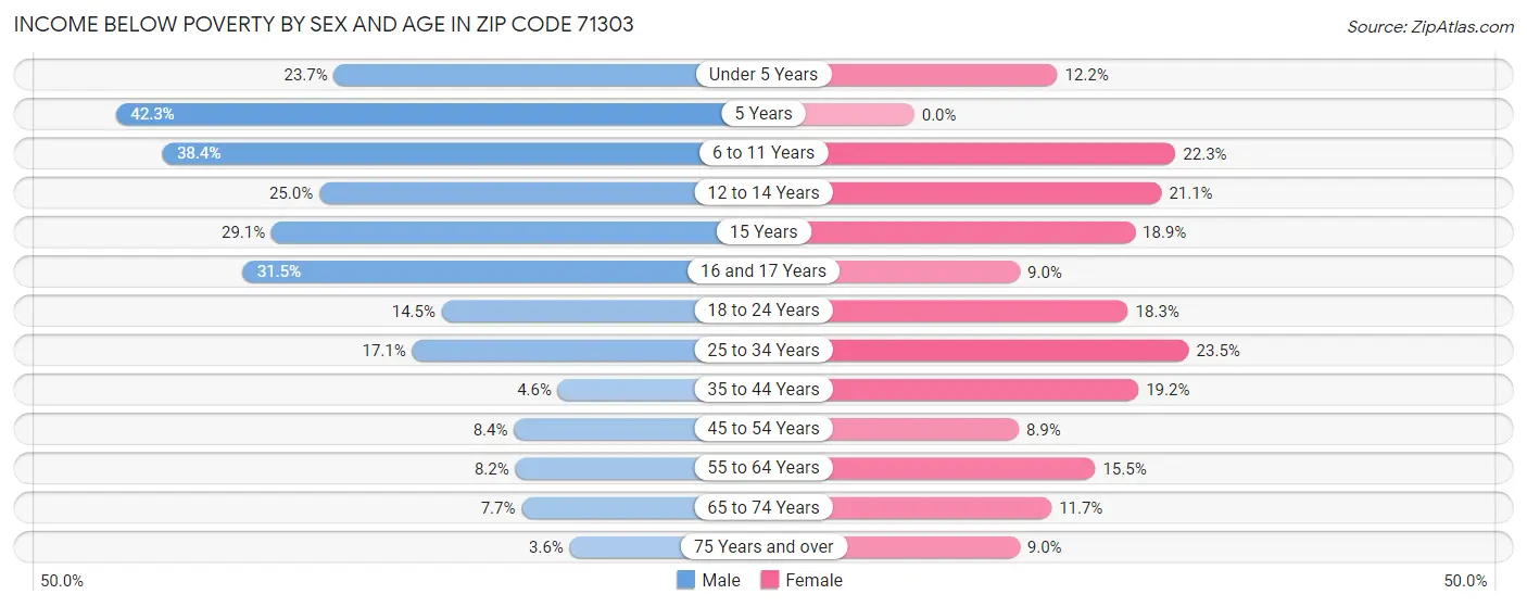 Income Below Poverty by Sex and Age in Zip Code 71303