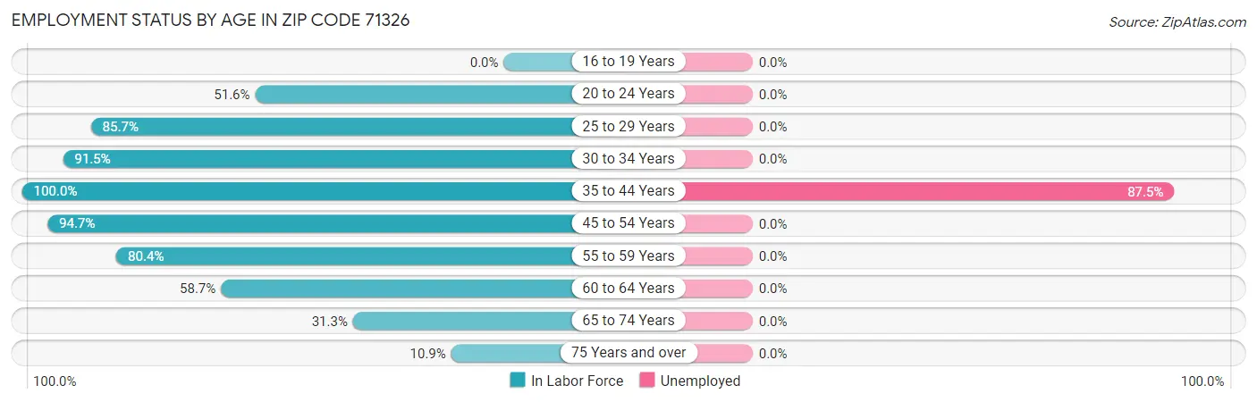 Employment Status by Age in Zip Code 71326