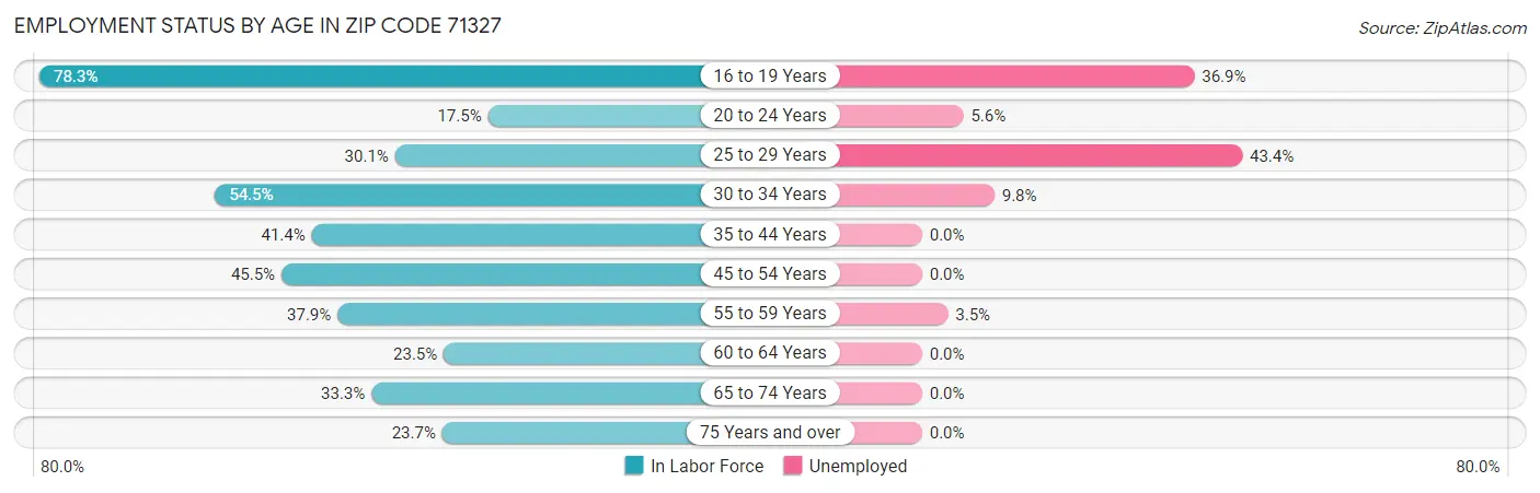 Employment Status by Age in Zip Code 71327
