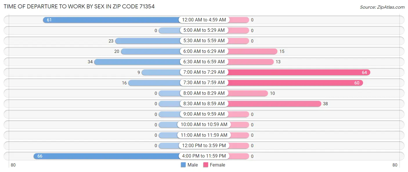 Time of Departure to Work by Sex in Zip Code 71354