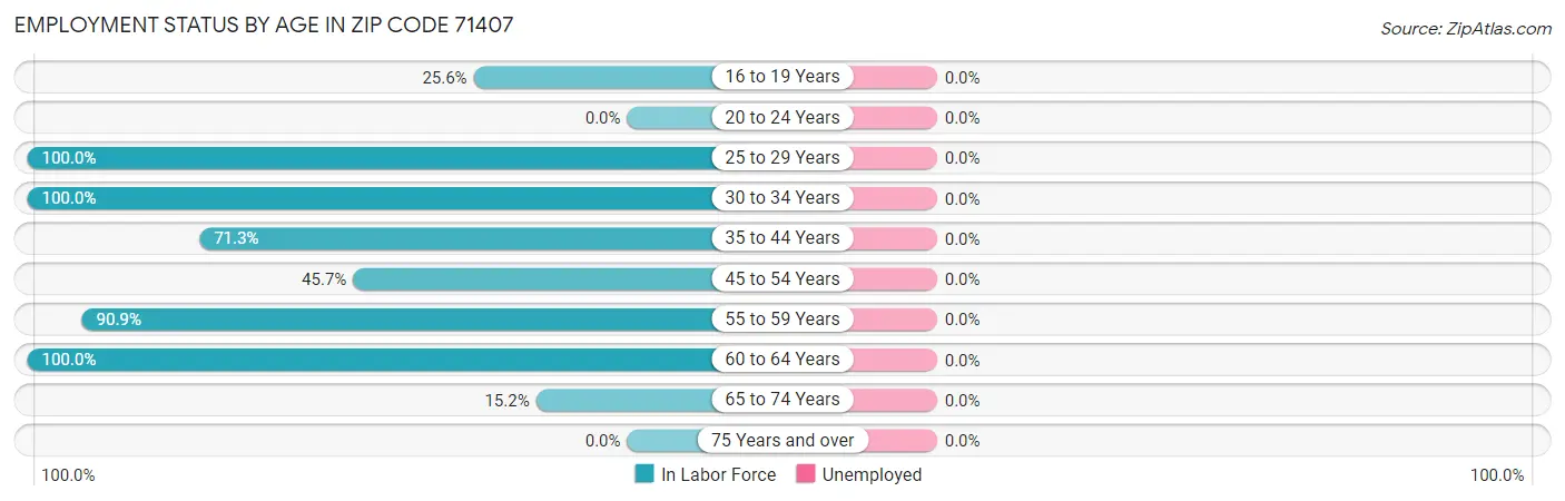 Employment Status by Age in Zip Code 71407