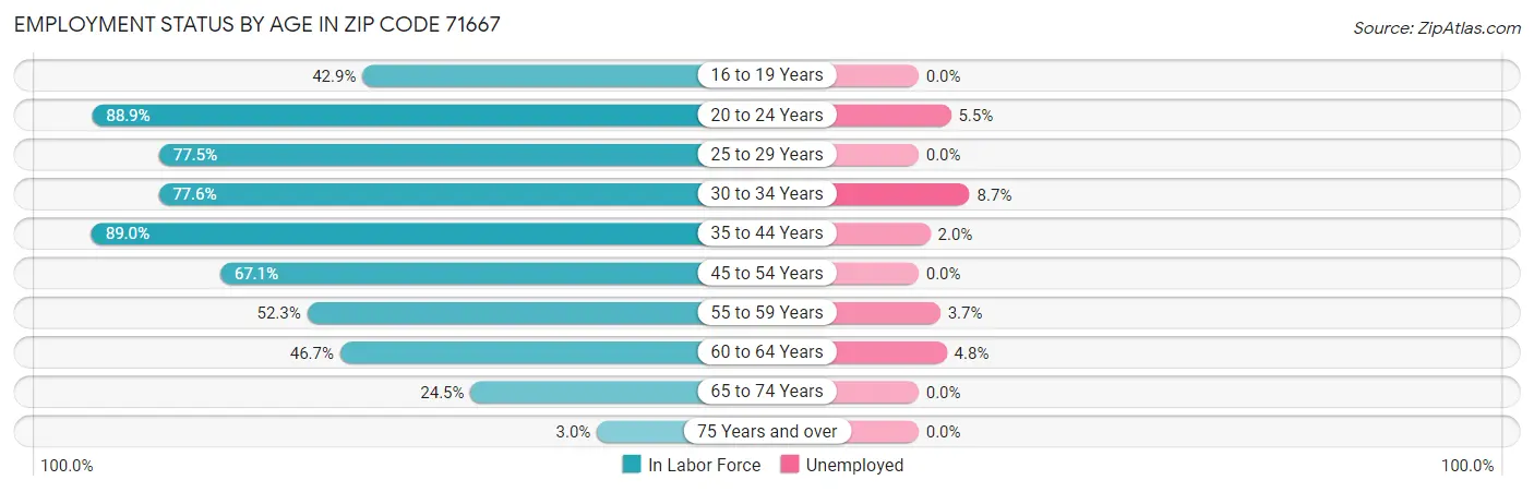 Employment Status by Age in Zip Code 71667