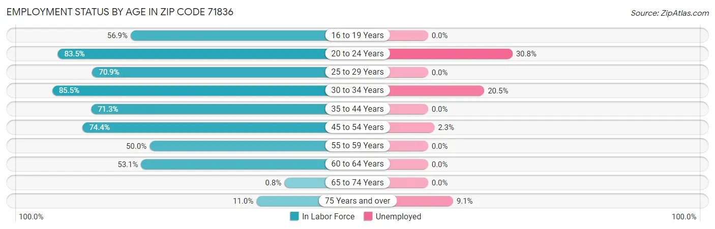 Employment Status by Age in Zip Code 71836