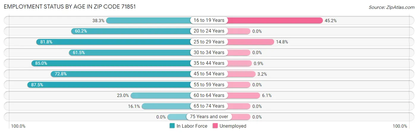 Employment Status by Age in Zip Code 71851