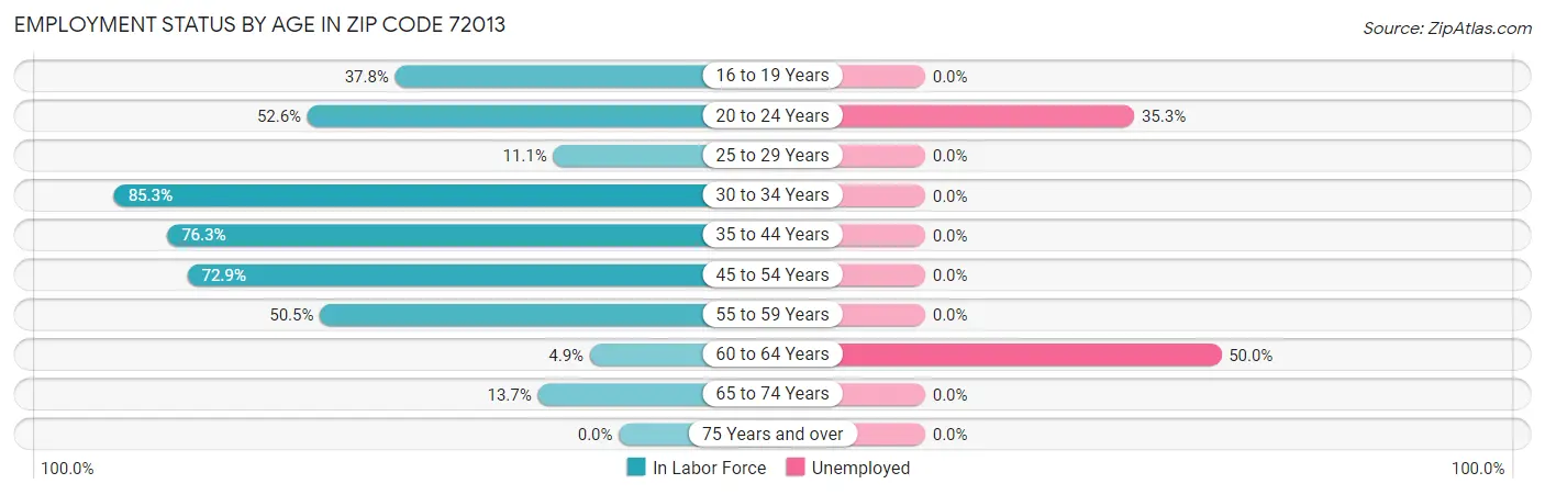 Employment Status by Age in Zip Code 72013