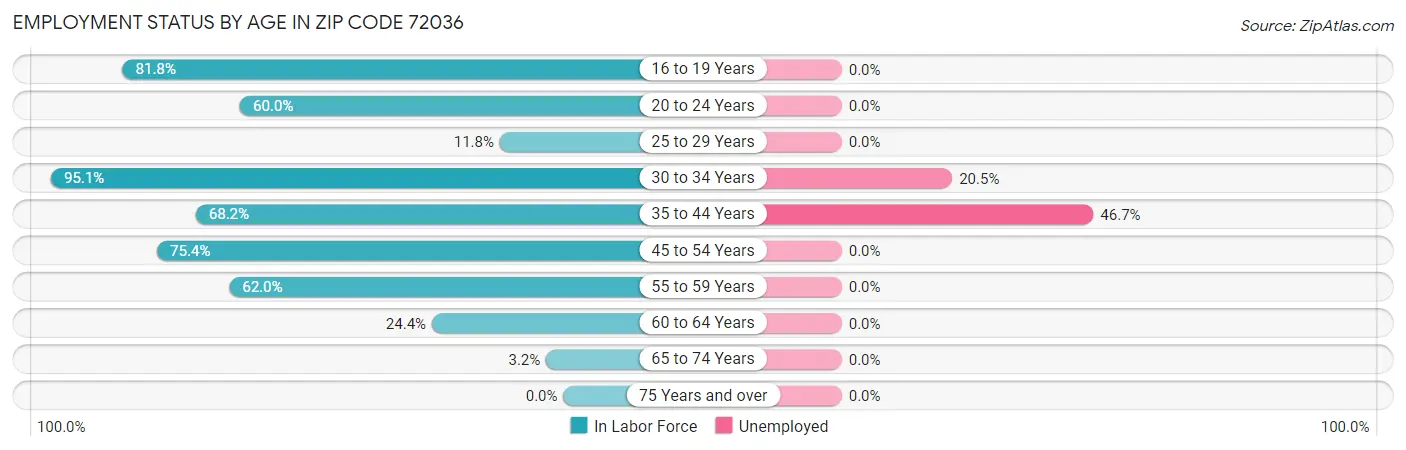 Employment Status by Age in Zip Code 72036