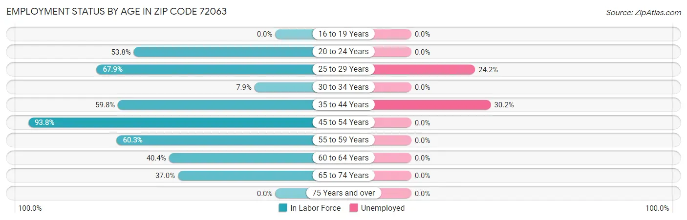 Employment Status by Age in Zip Code 72063