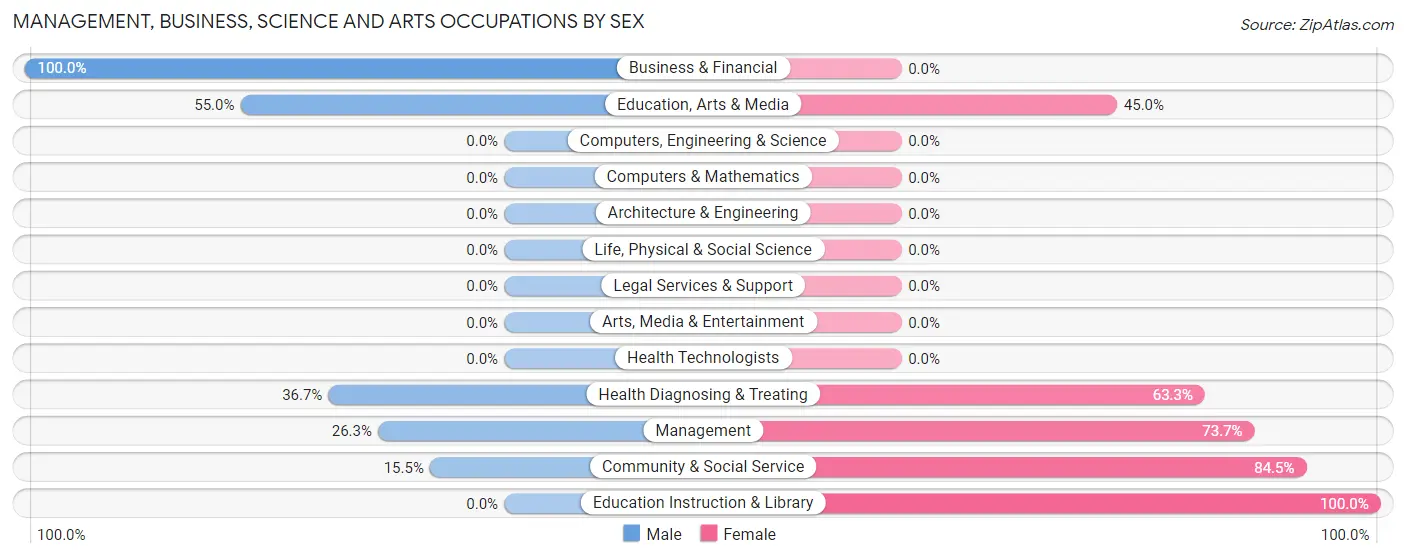Management, Business, Science and Arts Occupations by Sex in Zip Code 72082