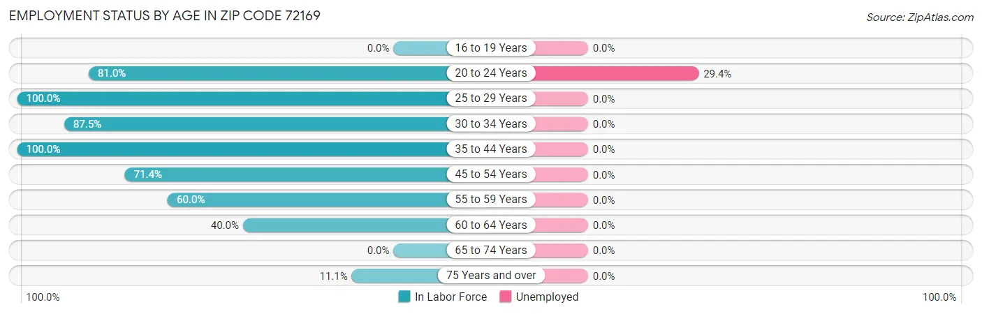 Employment Status by Age in Zip Code 72169