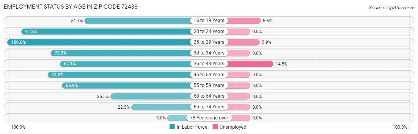 Employment Status by Age in Zip Code 72438