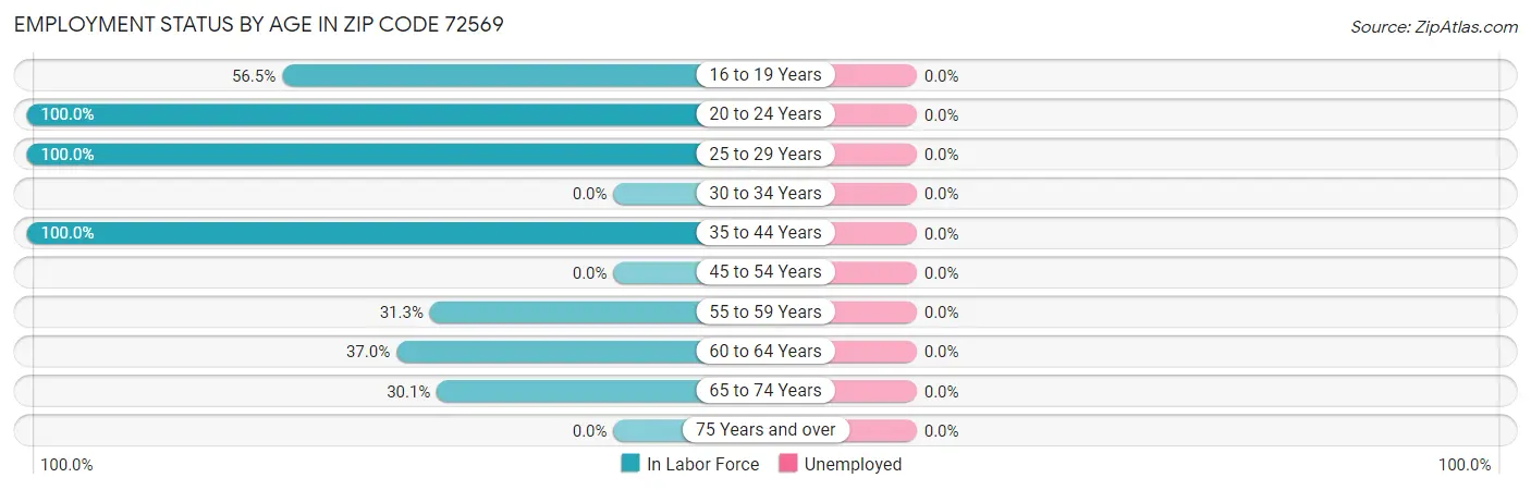 Employment Status by Age in Zip Code 72569