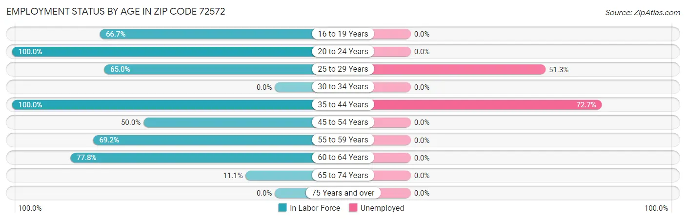Employment Status by Age in Zip Code 72572