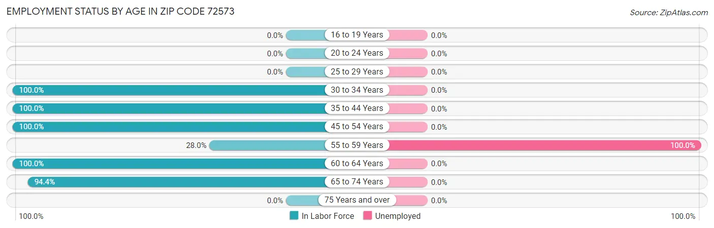 Employment Status by Age in Zip Code 72573