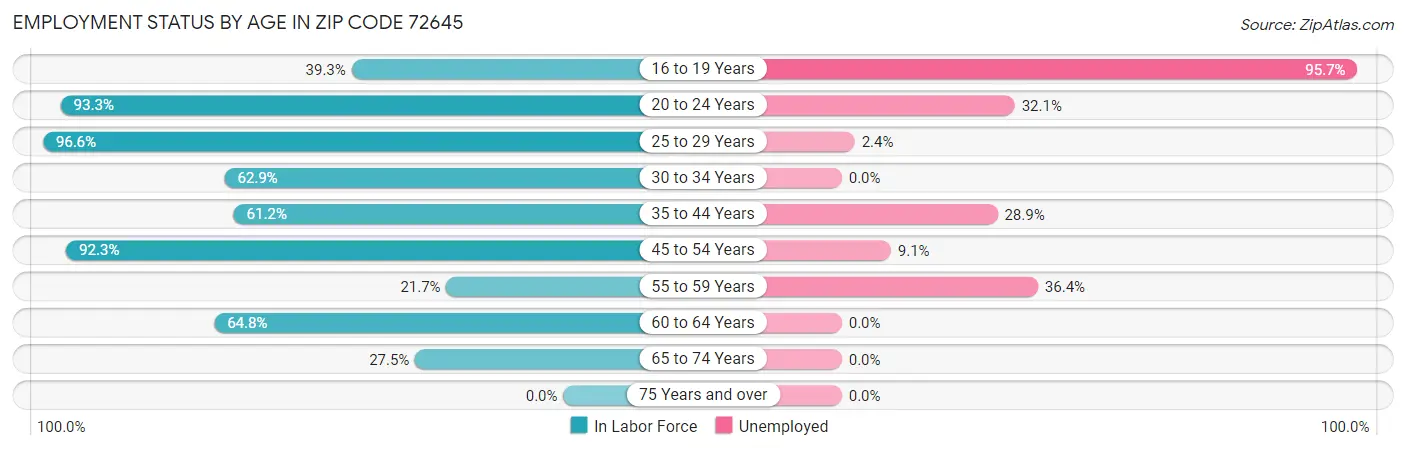 Employment Status by Age in Zip Code 72645