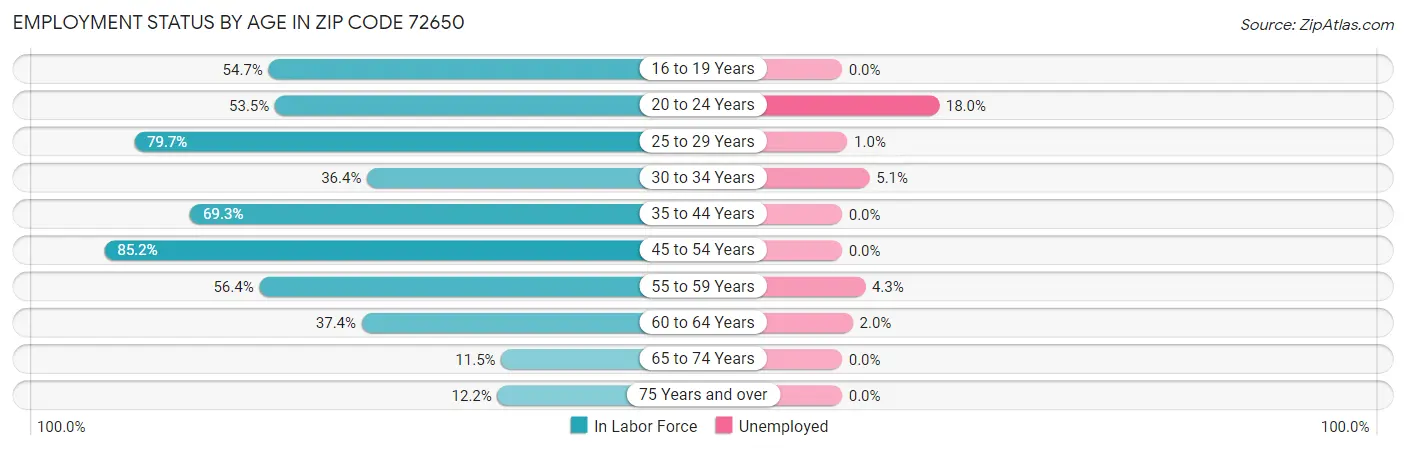 Employment Status by Age in Zip Code 72650