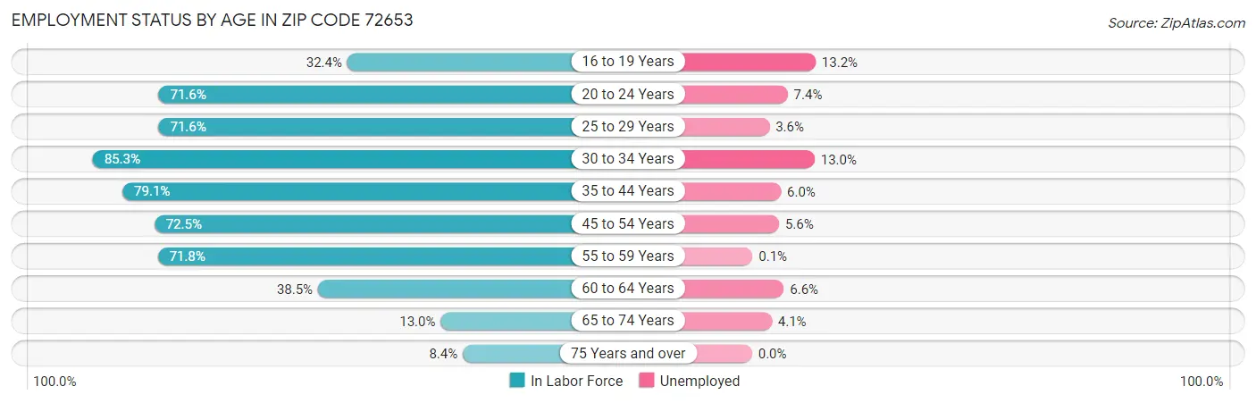 Employment Status by Age in Zip Code 72653