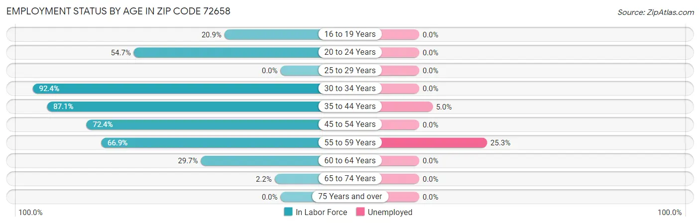 Employment Status by Age in Zip Code 72658