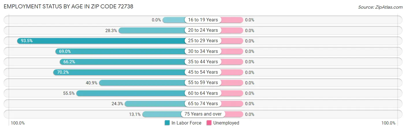 Employment Status by Age in Zip Code 72738