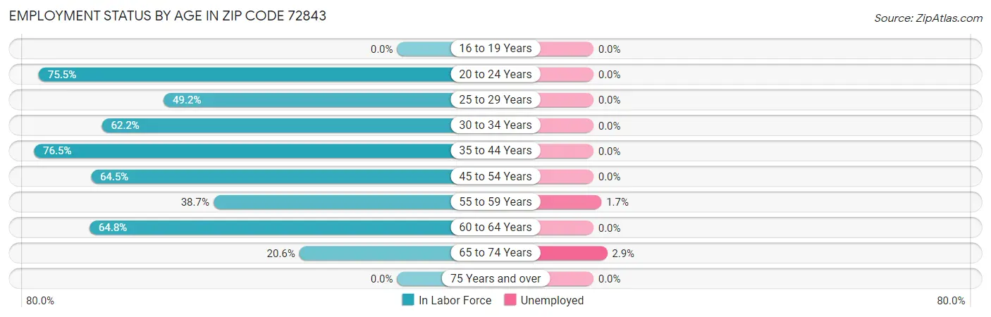 Employment Status by Age in Zip Code 72843