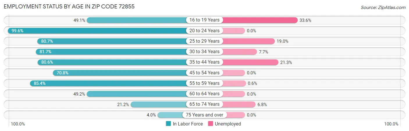 Employment Status by Age in Zip Code 72855