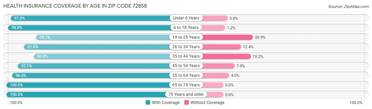 Health Insurance Coverage by Age in Zip Code 72858