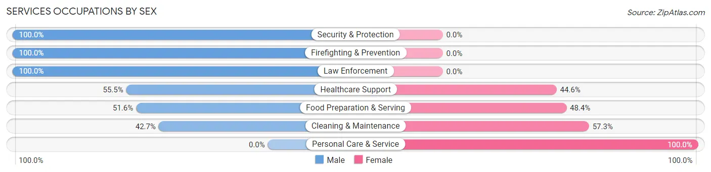 Services Occupations by Sex in Zip Code 72858