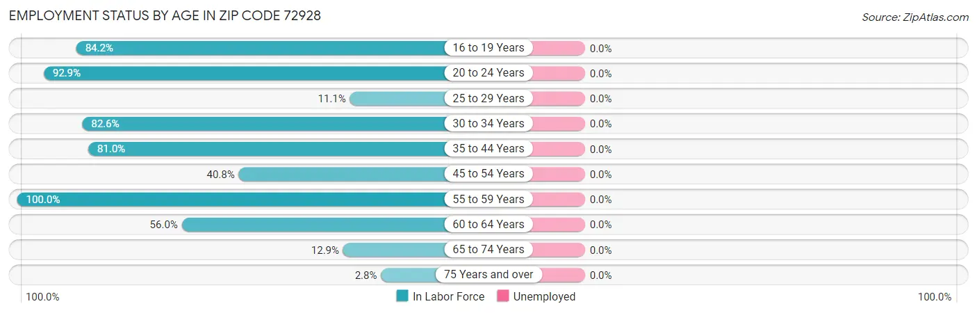 Employment Status by Age in Zip Code 72928
