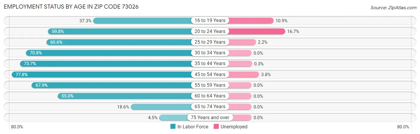 Employment Status by Age in Zip Code 73026