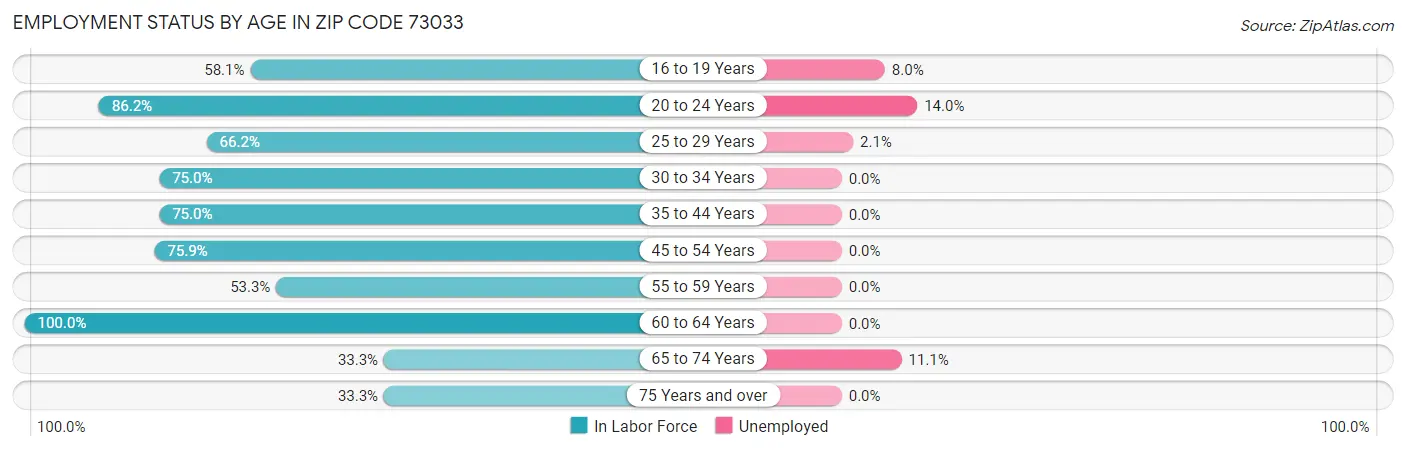Employment Status by Age in Zip Code 73033