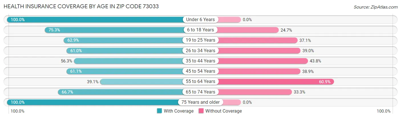 Health Insurance Coverage by Age in Zip Code 73033
