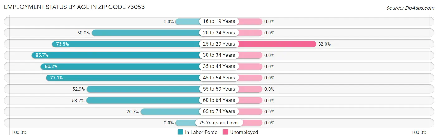 Employment Status by Age in Zip Code 73053