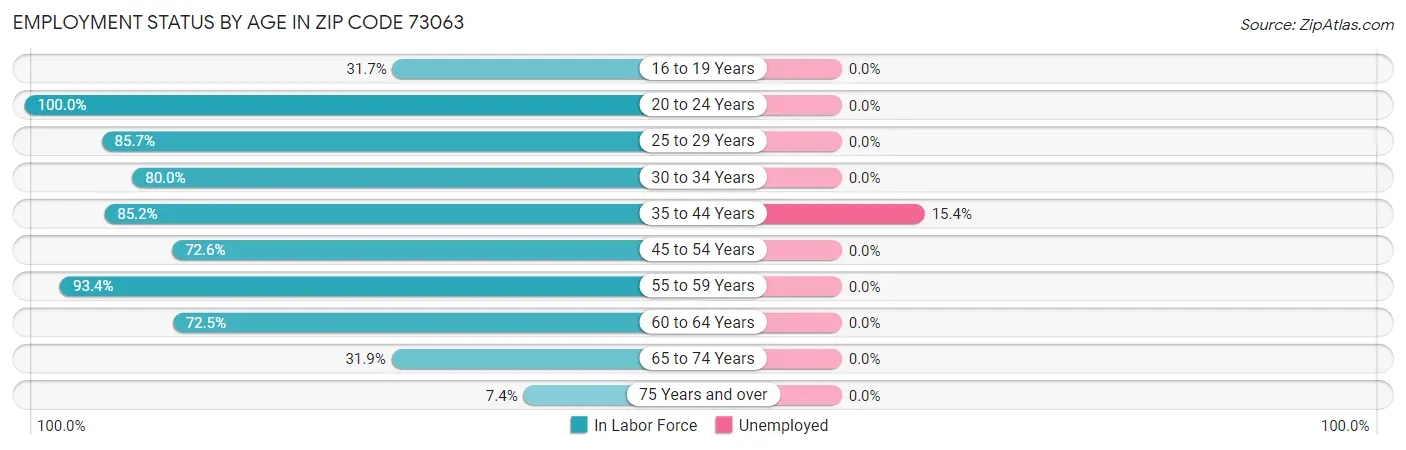 Employment Status by Age in Zip Code 73063